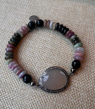 Load image into Gallery viewer, Kunzite, diamond and watermelon tourmaline stretch bracelet