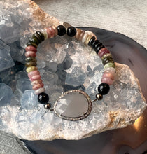 Load image into Gallery viewer, Kunzite, diamond and watermelon tourmaline stretch bracelet