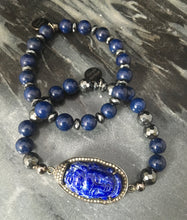 Load image into Gallery viewer, Wisdom and truth~carved lapis buddha and diamond bracelet set