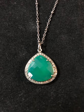 Load image into Gallery viewer, Stunning Green onyx and diamond teardrop pendant necklace.