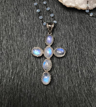Load image into Gallery viewer, Moonstone cross pendant necklace