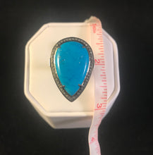 Load image into Gallery viewer, Blue turqouise and diamond teardrop statement ring size 7