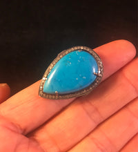 Load image into Gallery viewer, Blue turqouise and diamond teardrop statement ring size 7