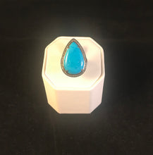 Load image into Gallery viewer, Blue turqouise and diamond teardrop statement ring size 7
