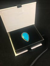 Load image into Gallery viewer, Blue turqouise and diamond teardrop statement ring size 7