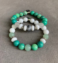 Load image into Gallery viewer, Chrysoprase and white agate beaded bracelet set •attract new love•abundance•promotes joy and happiness