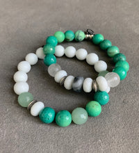 Load image into Gallery viewer, Chrysoprase and white agate beaded bracelet set •attract new love•abundance•promotes joy and happiness