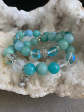 Load image into Gallery viewer, Soothing amazonite beaded bracelet set with micro pave crystal beads