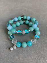 Load image into Gallery viewer, Soothing amazonite beaded bracelet set with micro pave crystal beads