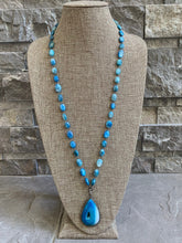 Load image into Gallery viewer, Striking druzy blue agate and diamond pendant necklace
