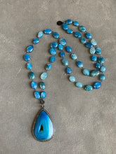 Load image into Gallery viewer, Striking druzy blue agate and diamond pendant necklace