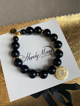 Load image into Gallery viewer, Evil eye protective black onyx beaded charm bracelet