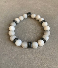 Load image into Gallery viewer, Mens matte white agate and gunmetal spacers beaded bracelet
