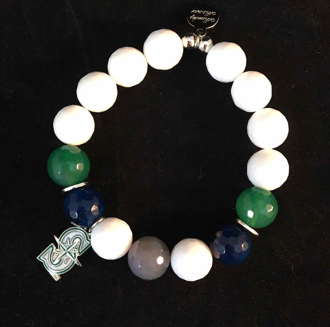 Seattle Mariners agate stretch bracelet with charm