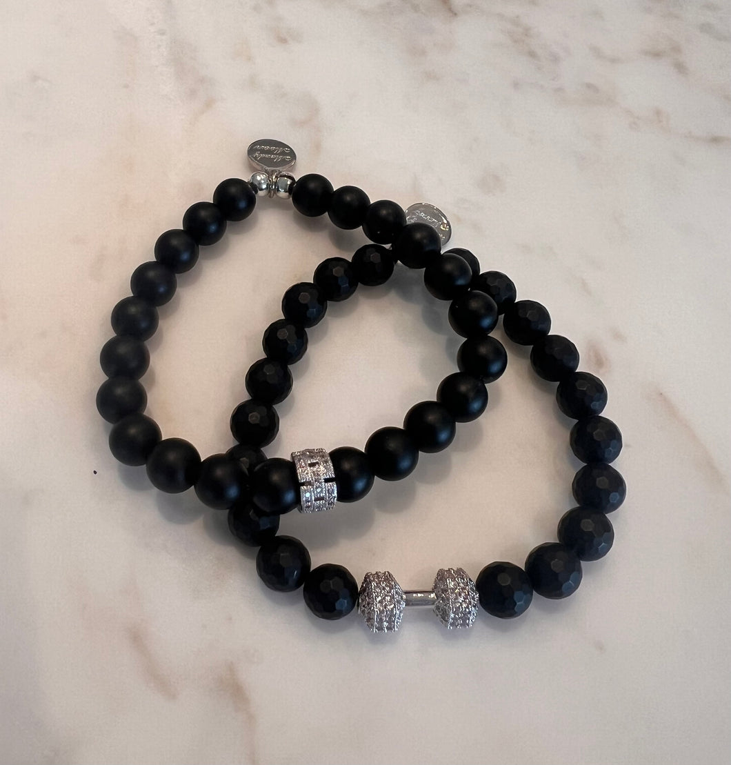 Blingie Black & silver staples-bracelet set