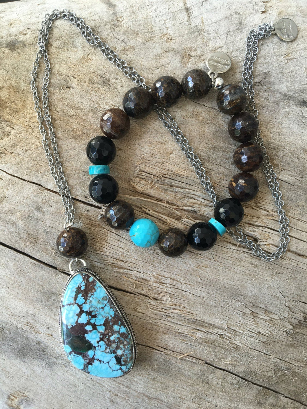 Turquoise and bronzite necklace and bracelet set in sterling silver