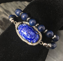 Load image into Gallery viewer, Wisdom and truth~carved lapis buddha and diamond bracelet set
