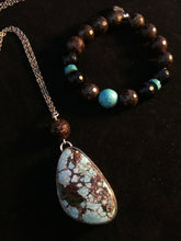Load image into Gallery viewer, Turquoise and bronzite necklace and bracelet set in sterling silver

