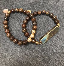 Load image into Gallery viewer, Reflections~ Labradorite and bronzite beaded bracelet set
