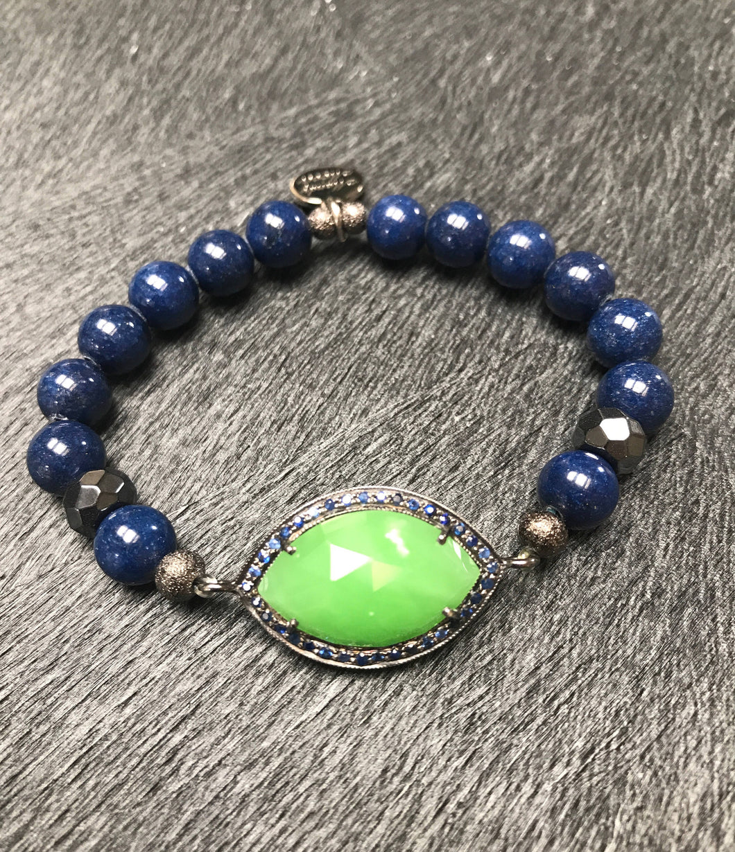 Seahawks Chrysoprase and Sapphire beaded bracelet