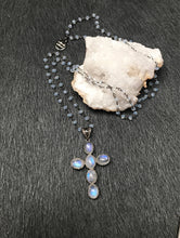 Load image into Gallery viewer, Moonstone cross pendant necklace
