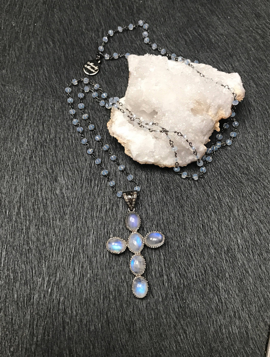 Moonstone cross pendant necklace