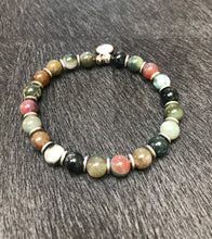Load image into Gallery viewer, Mens indian agate and silver beaded bracelet
