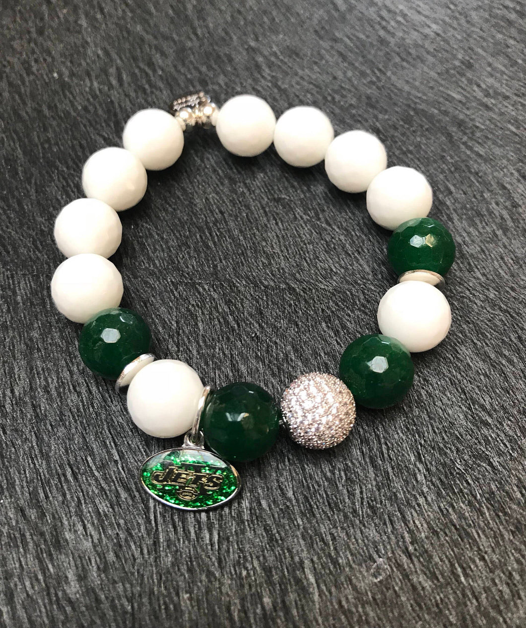 New York Jets beaded bracelet with charm