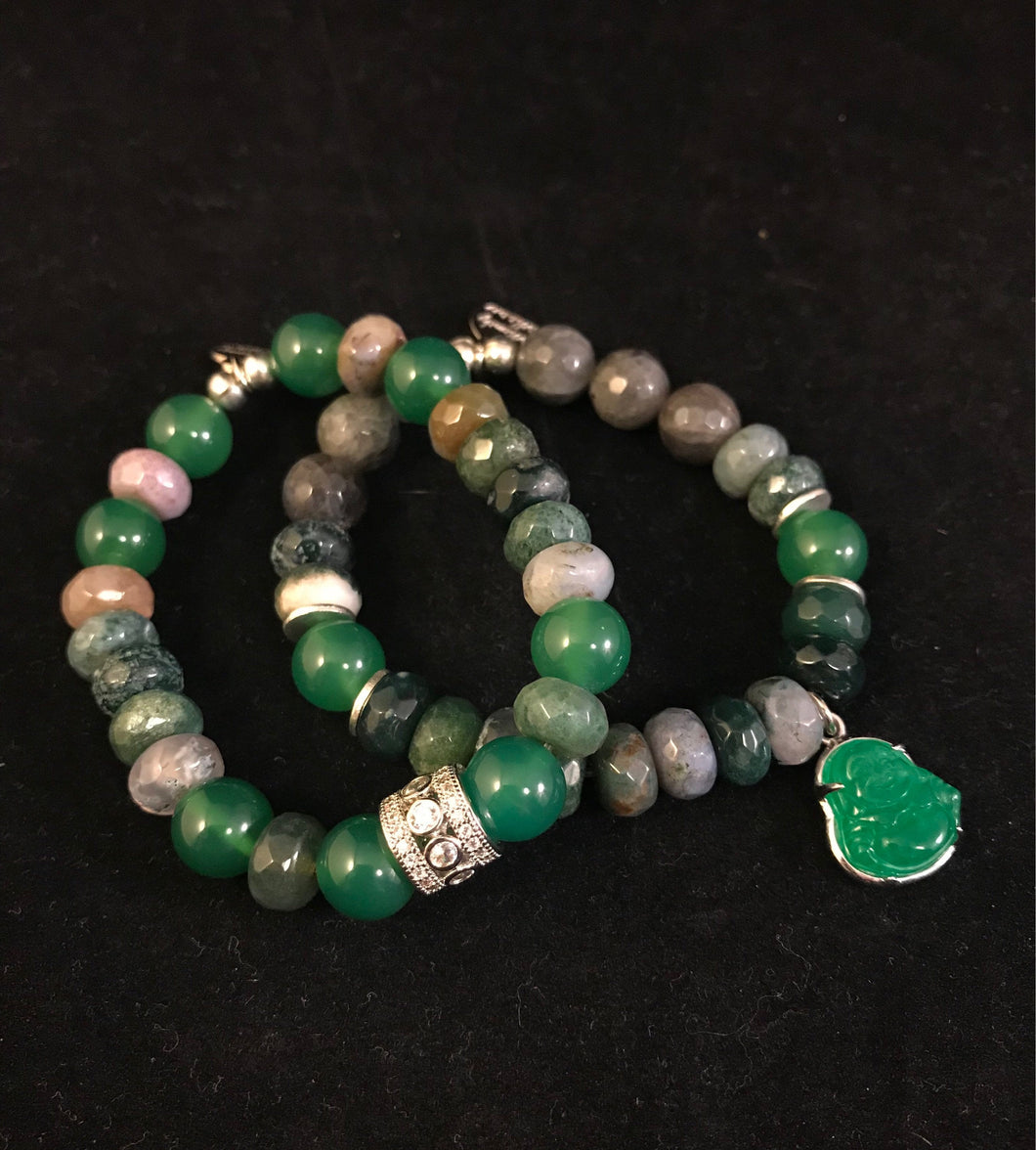 Jade buddha charm bracelet set