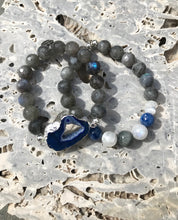 Load image into Gallery viewer, Blue druzy and labradorite beaded bracelet set
