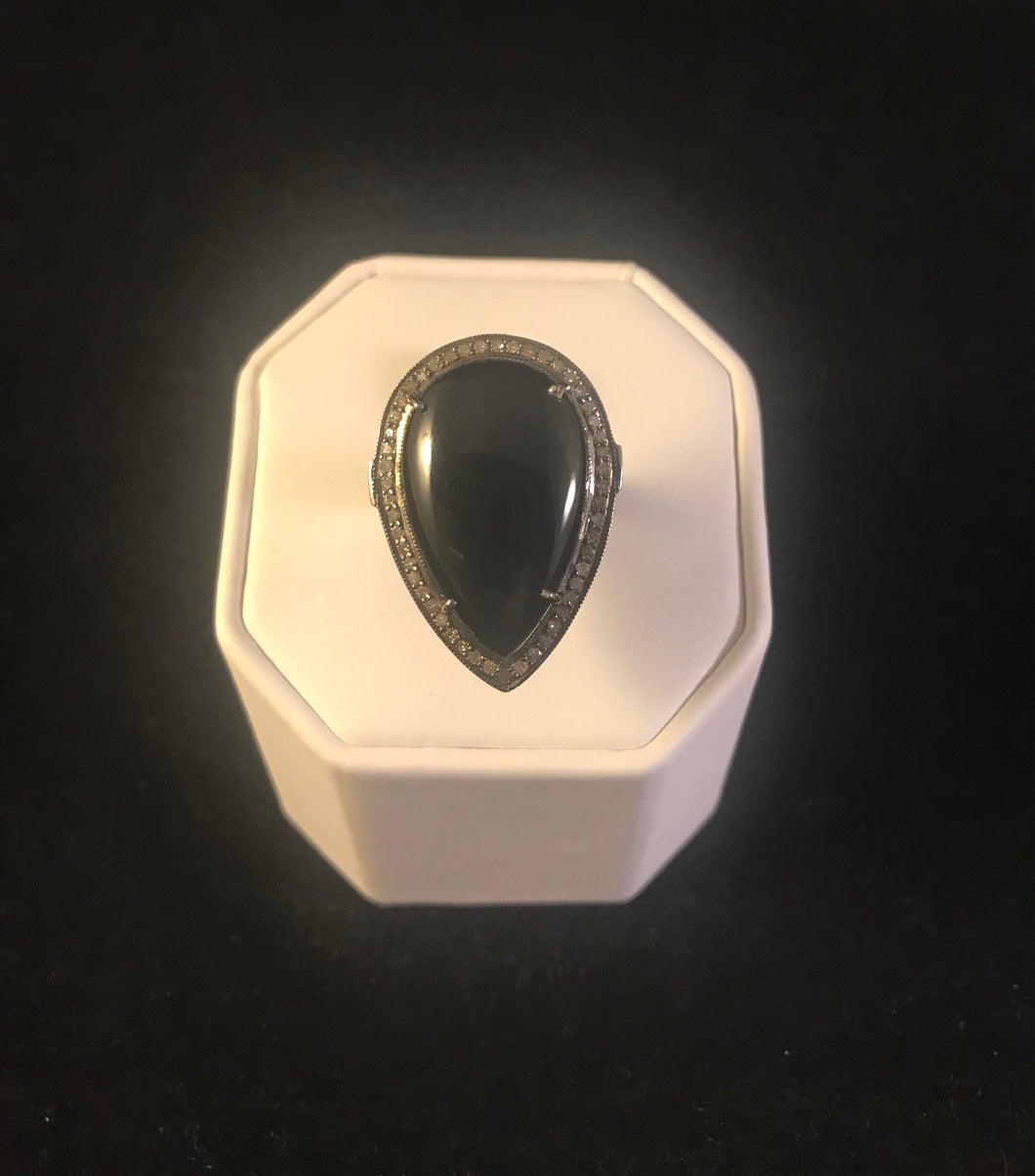 Black onyx and diamond statement ring
