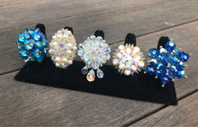 Load image into Gallery viewer, Vintage flower shaped rivoli peacock and rhinestone statement ring
