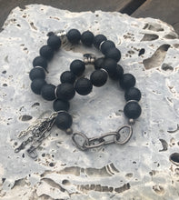 Load image into Gallery viewer, Matte black agate and gunmetal chain bracelet set
