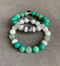 Load image into Gallery viewer, Chrysoprase and white agate beaded bracelet set •attract new love•abundance•promotes joy and happiness
