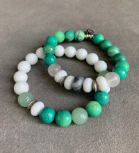 Load image into Gallery viewer, Chrysoprase and white agate beaded bracelet set •attract new love•abundance•promotes joy and happiness
