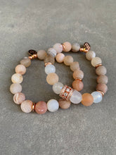 Load image into Gallery viewer, Smell the roses ~ rose gold, peach druzy agate and quartz beaded bracelet set
