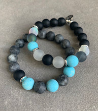 Load image into Gallery viewer, Matte turquoise and larvikite beaded bracelet set
