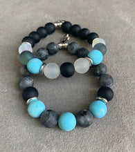 Load image into Gallery viewer, Matte turquoise and larvikite beaded bracelet set
