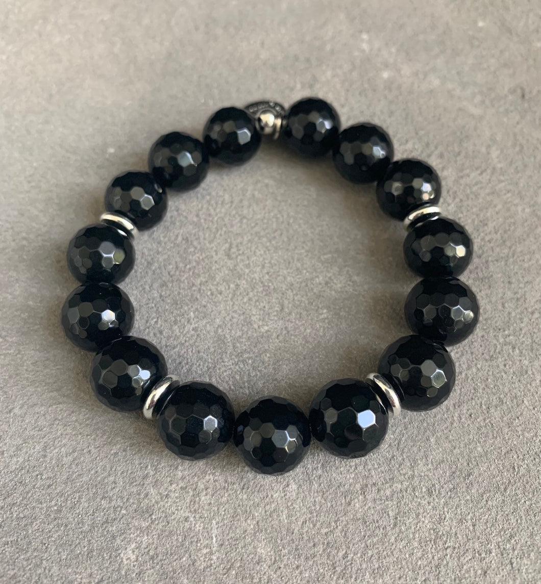 Grounding and protective black agate beaded bracelet