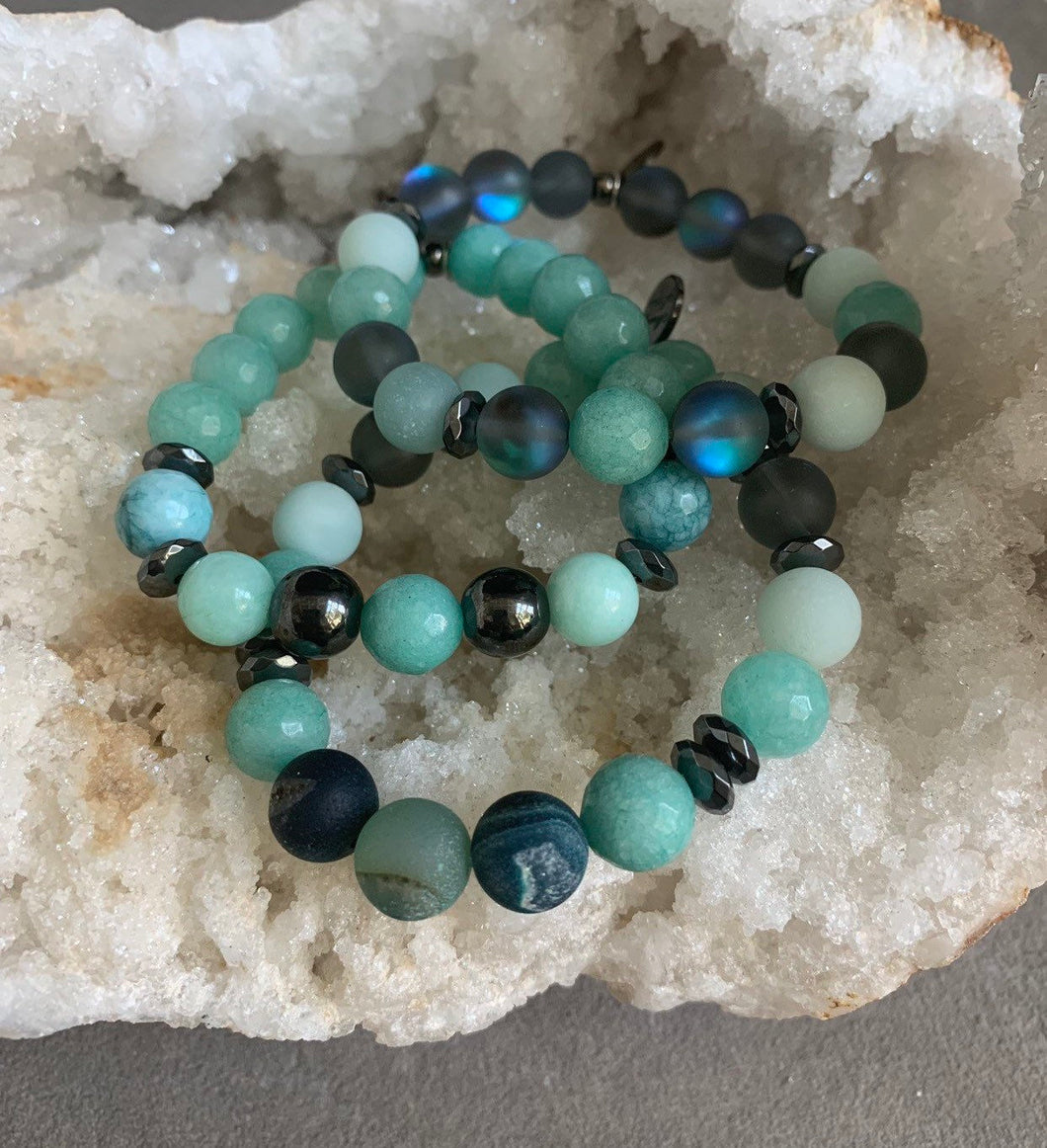 Dream in druzy~beaded bracelet set