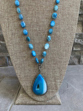 Load image into Gallery viewer, Striking druzy blue agate and diamond pendant necklace
