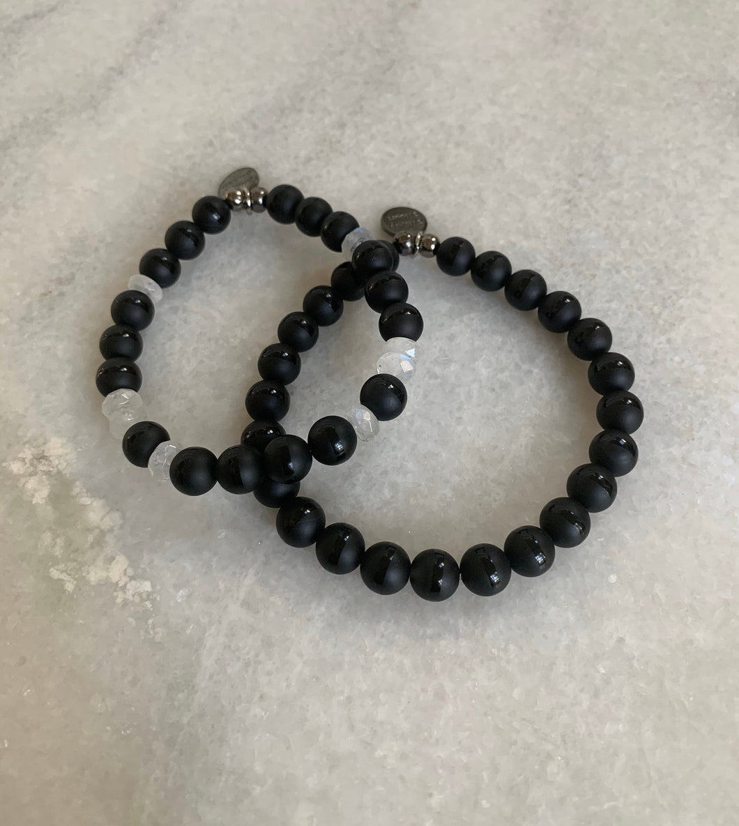 Couple Goals His & Hers Black Agate and Moonstone beaded bracelets