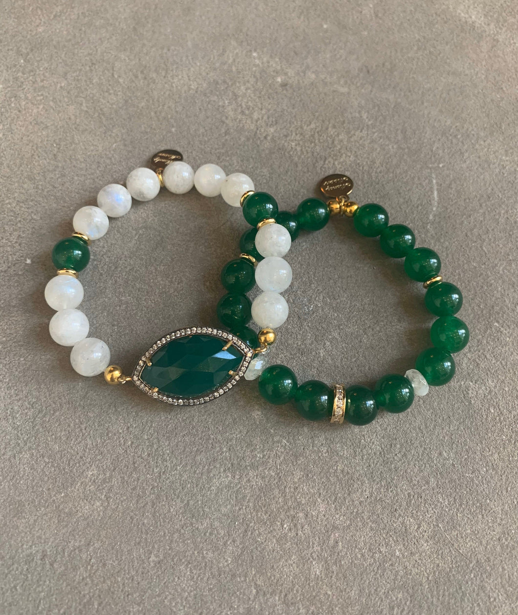 Gold and Greens Beaded Bracelet Set