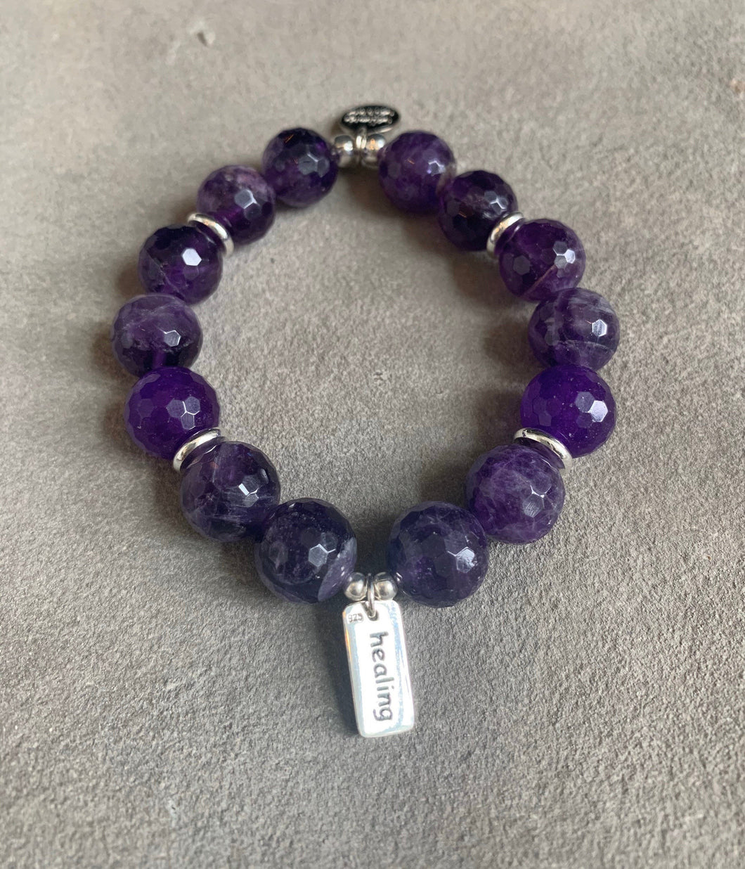 Healing Amethyst beaded charm bracelet