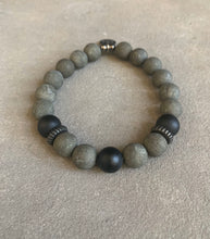 Load image into Gallery viewer, Mens matte pyrite and gunmetal spacers beaded bracelet
