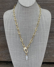 Load image into Gallery viewer, 14k gold filled rolo chain with CZ lobster clasp &amp; moonstone charm
