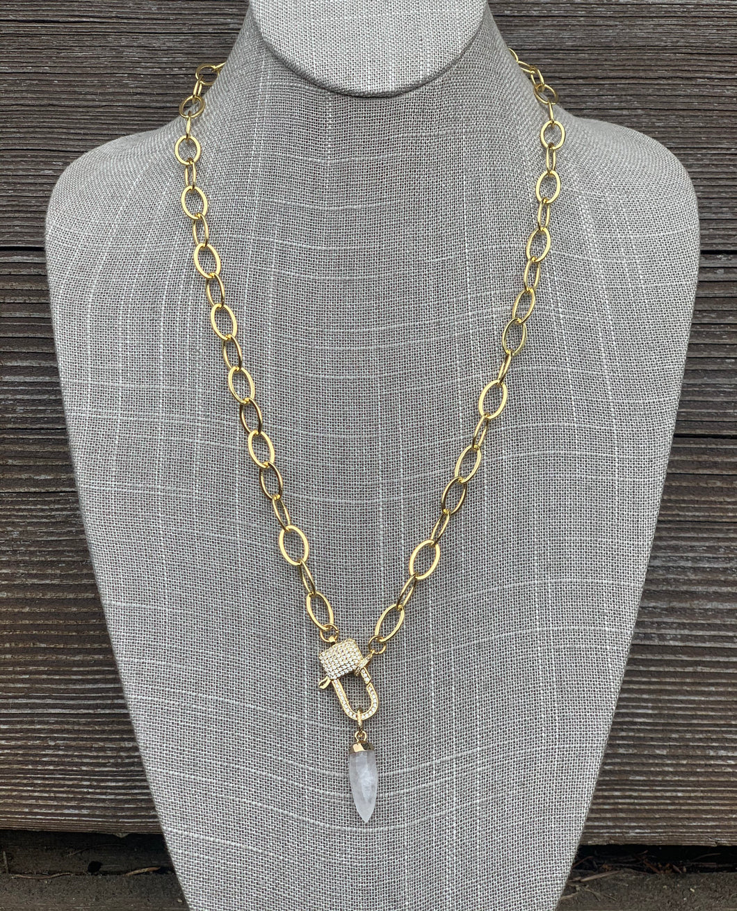 14k gold filled rolo chain with CZ lobster clasp & moonstone charm