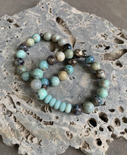 Load image into Gallery viewer, Robins egg agate and matte amazonite beaded bracelet set
