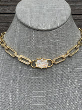 Load image into Gallery viewer, 14k gold filled micro pave paperclip choker with double clasp
