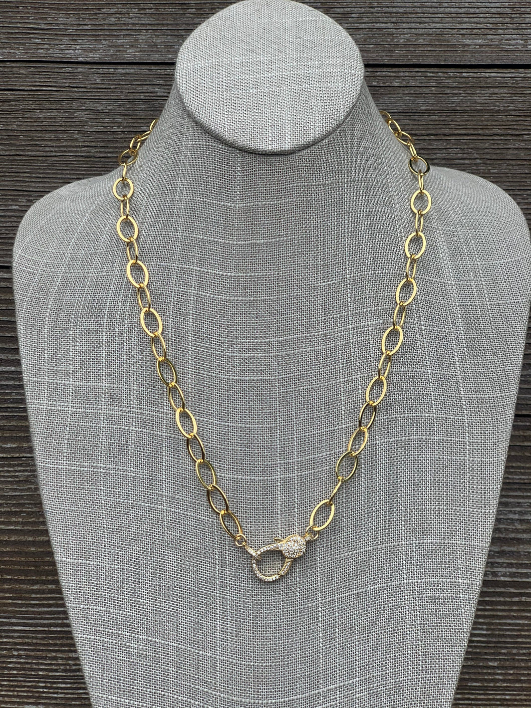 Gold filled rolo cable chain with micro pave clasp